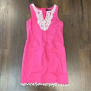 Kensie Pink Sleeveless Linen Blend Dress with White Lace Detail SZ 8